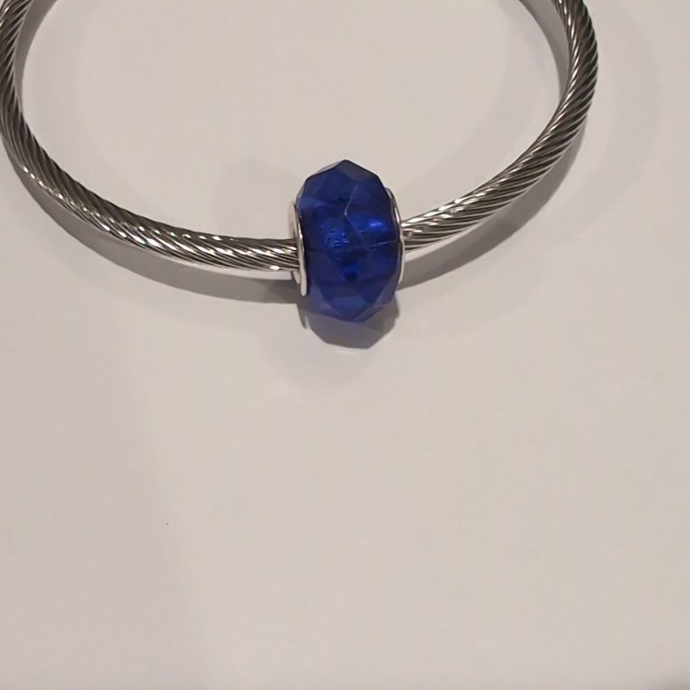 Silver Darker Blue‎ Faceted Charm for Pandora Style Bracelet